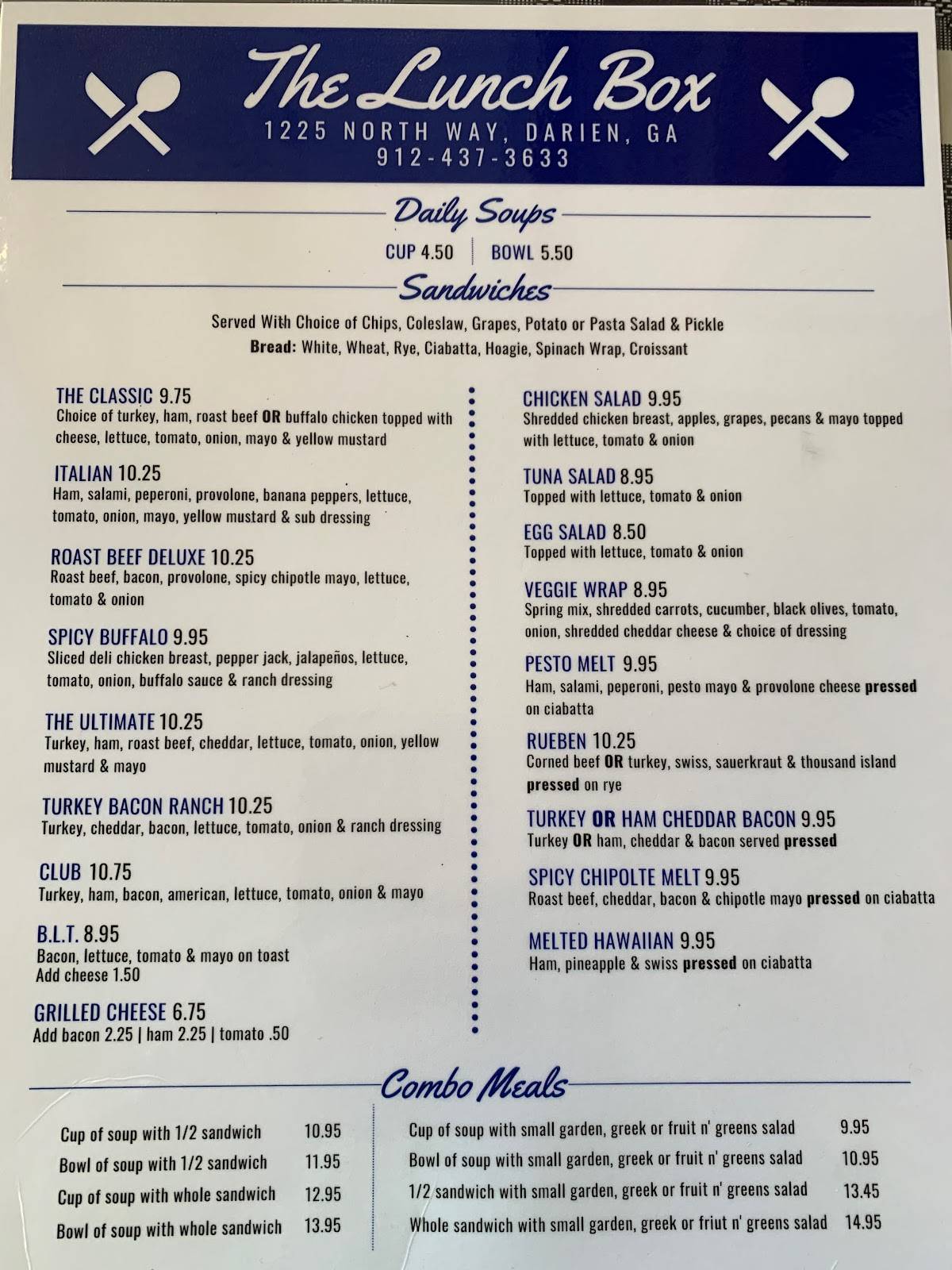 Menu at The Lunch Box restaurant, Darien