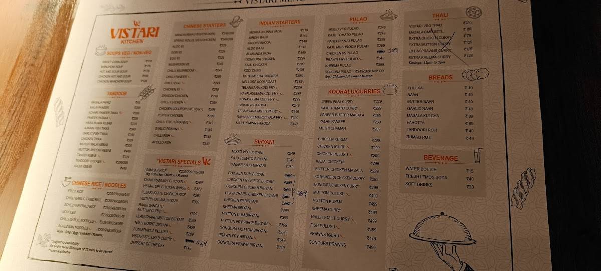 Menu At Vistari Kitchen Hyderabad