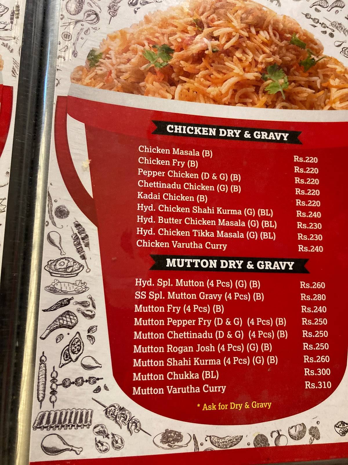 Menu at SS Hyderabad Biryani, Nungambakkam, Chennai, No 109