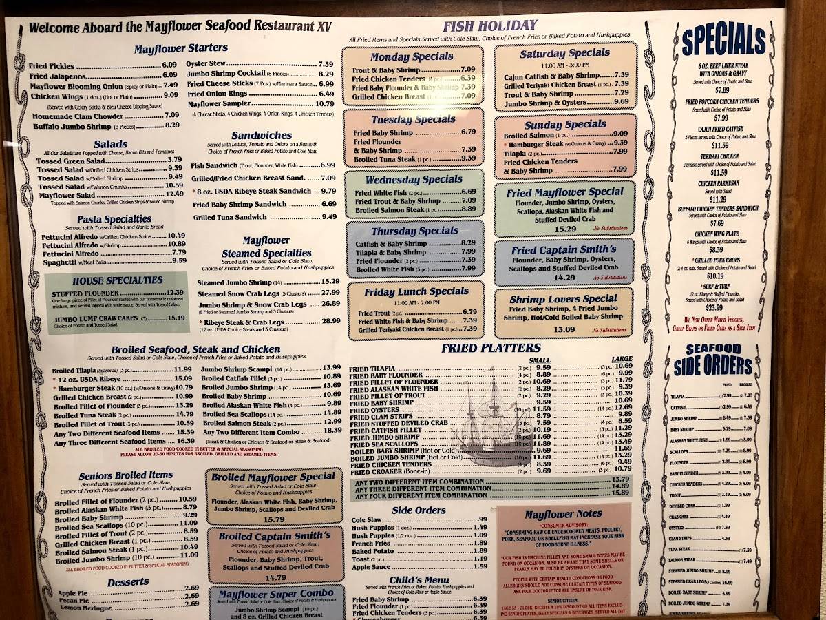 Menu At Mayflower Seafood Restaurant Rocky Mount