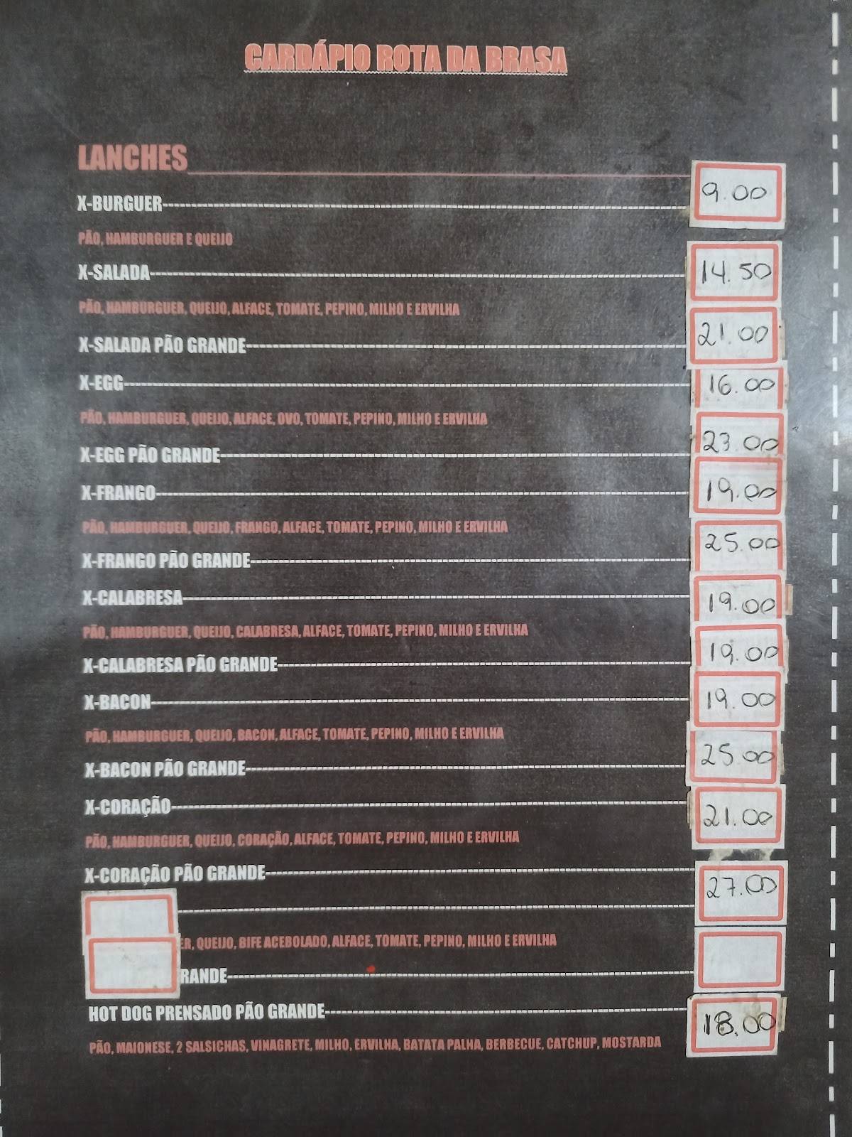 Menu em Rota da Brasa pub & Bar, Rio Negrinho