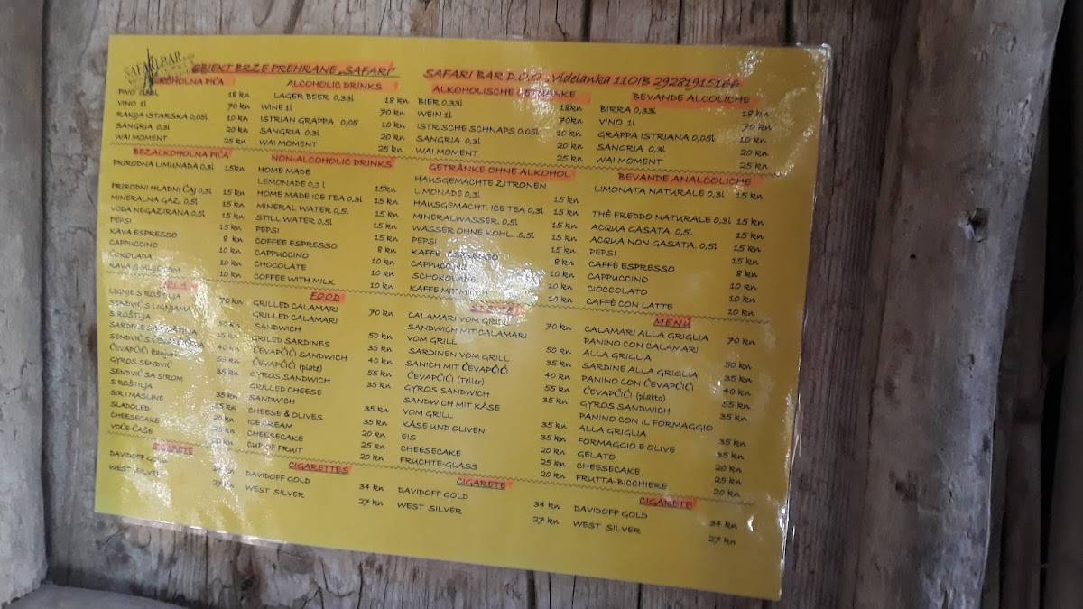 Safari Bar menu