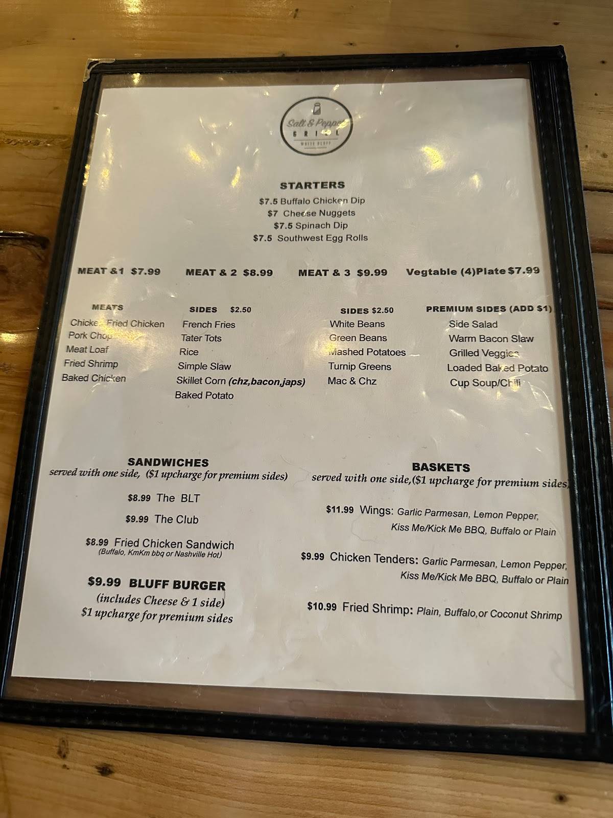 Menu at Salt and Pepper Grill restaurant, White Bluff
