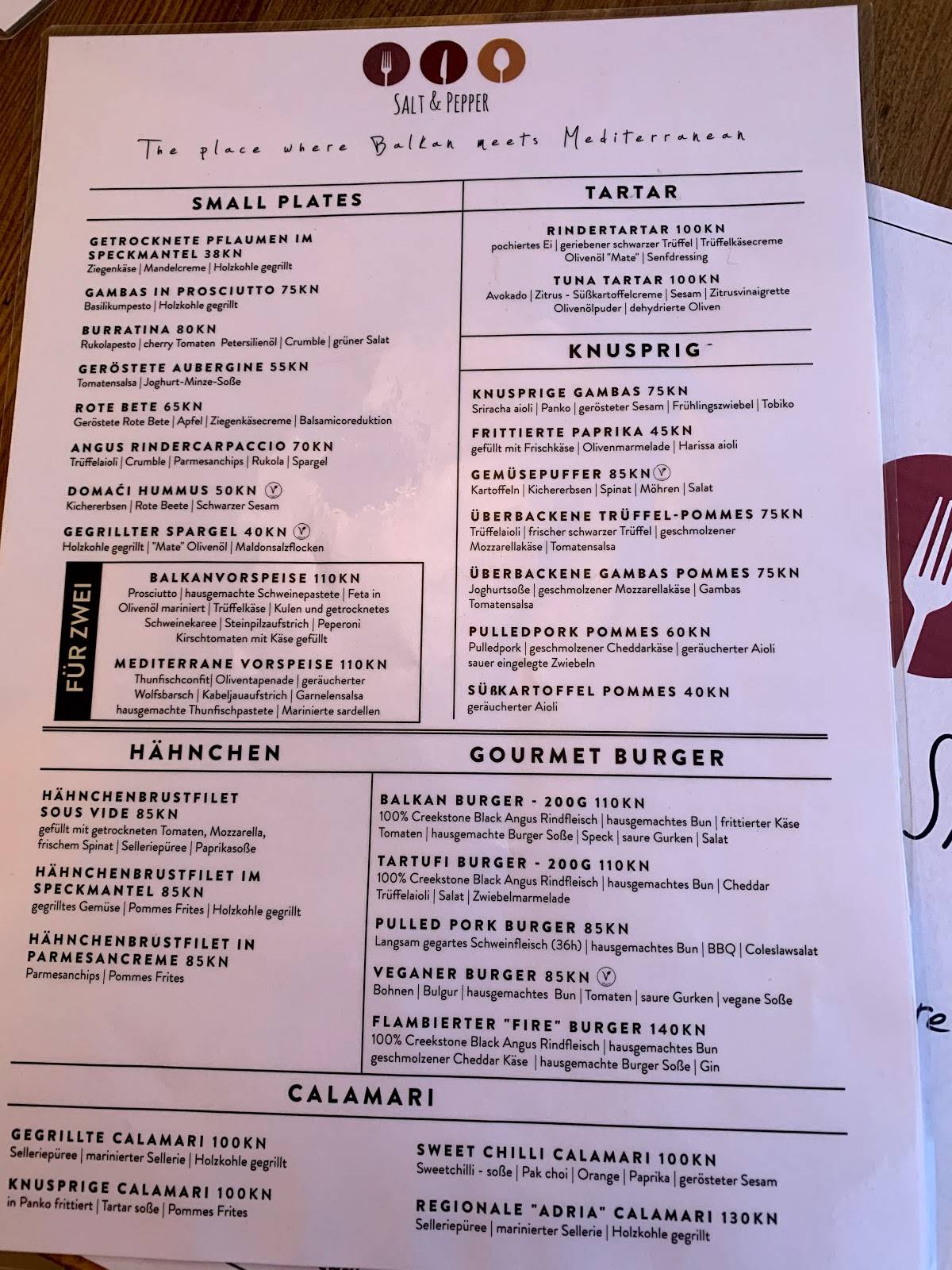 Menu at Salt & Pepper restaurant, Medulin