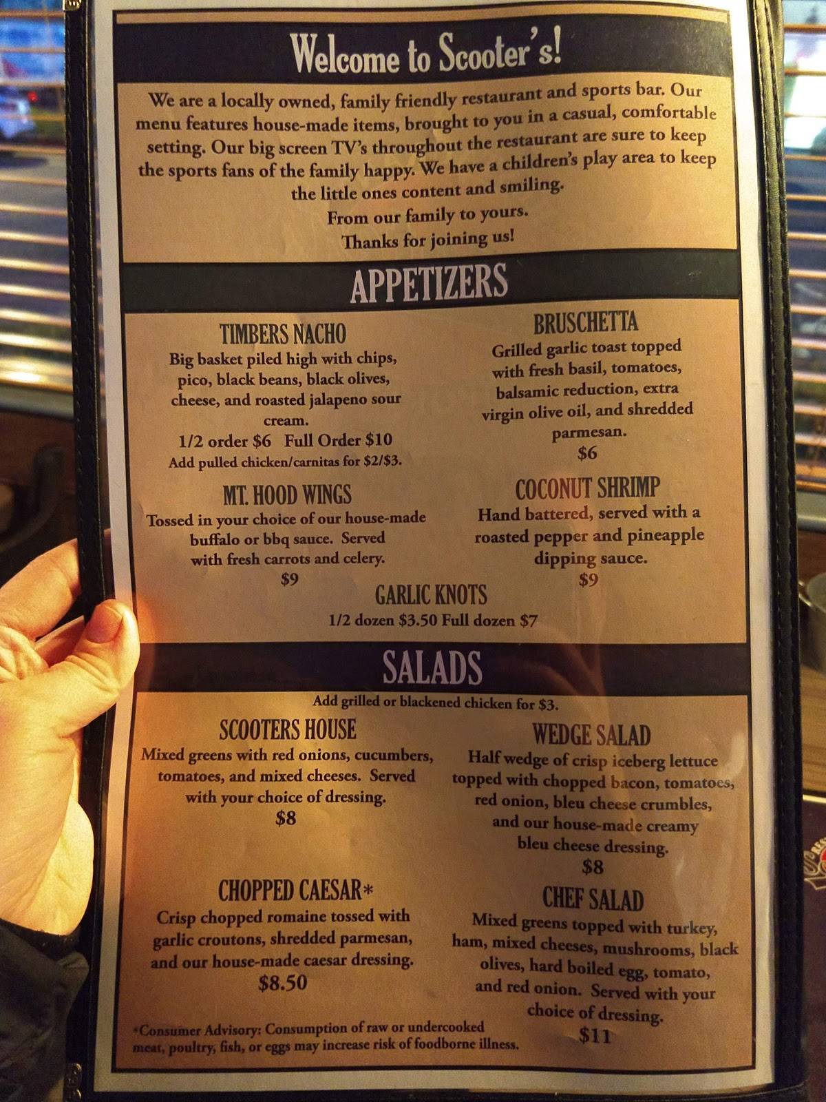 Menu at Scooter's Restaurant & Sports Bar, Sandy