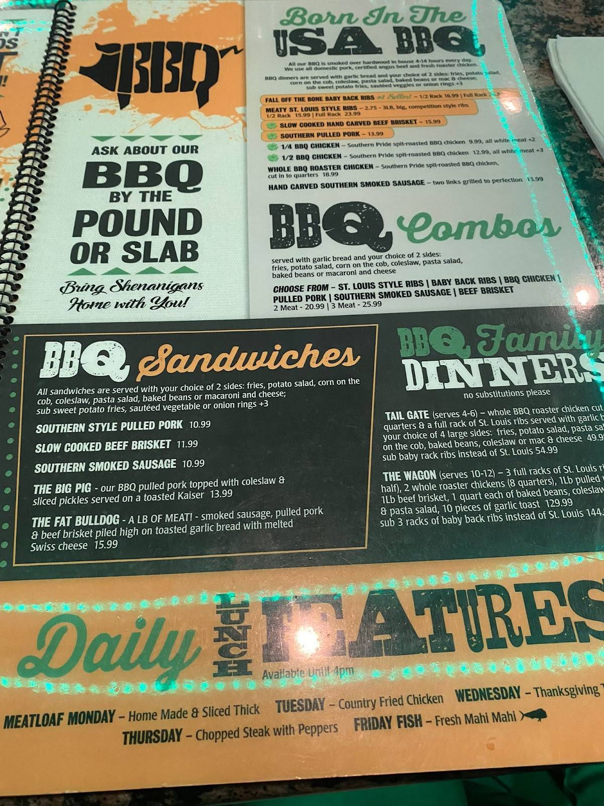 Menu at Shenanigans Sports Pub, Dania Beach, S Federal Hwy