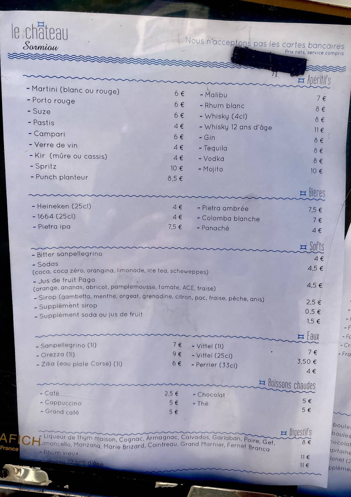 Carta Del Restaurante Sormiou Castle Marsella Rte Du Feu Del La