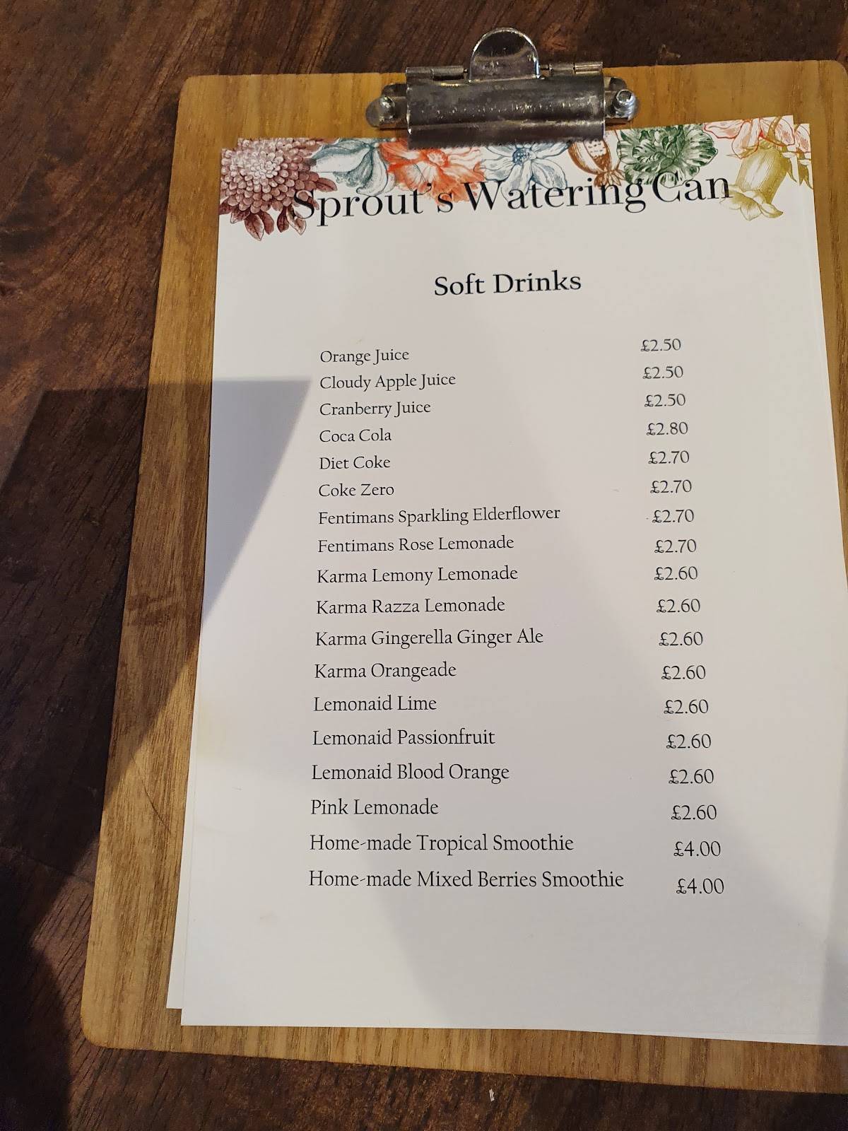 Menu at Sprout Kitchen Garden restaurant, Ellesmere Port