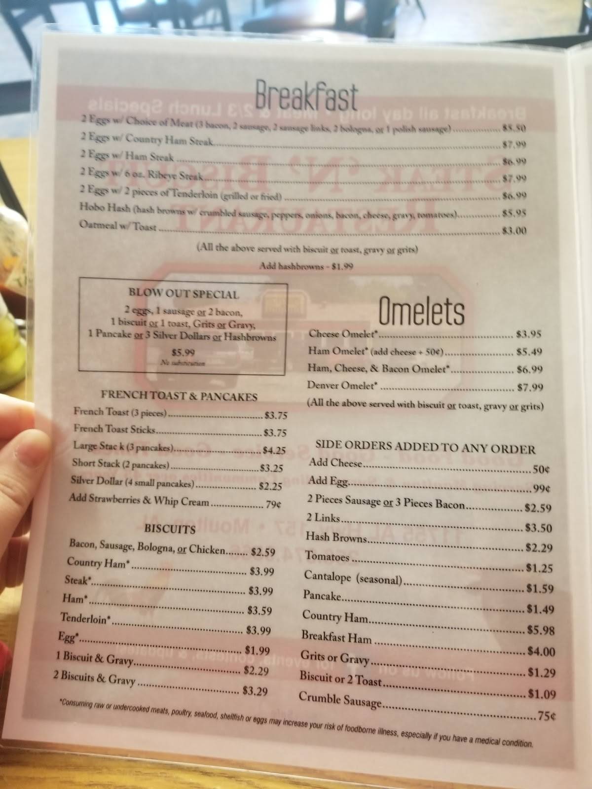 Menu at Steak N' Biscuit steakhouse, Moulton, AL157