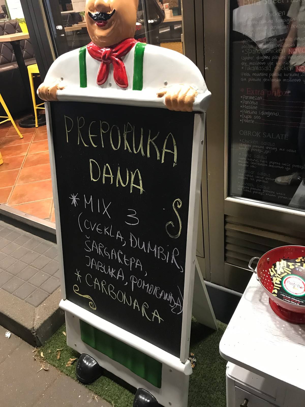 Menu at Street Pasta Bar Kralja Milana 52 Slavija, Belgrade