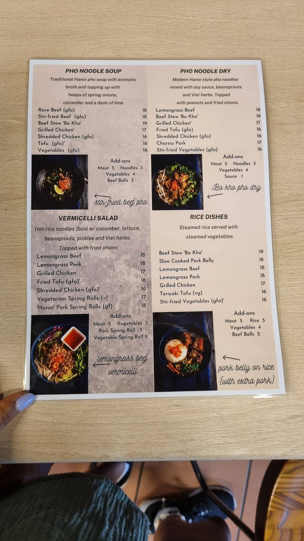 Menu at Ming Ming's Vietnamese Fusion restaurant, Surfers Paradise