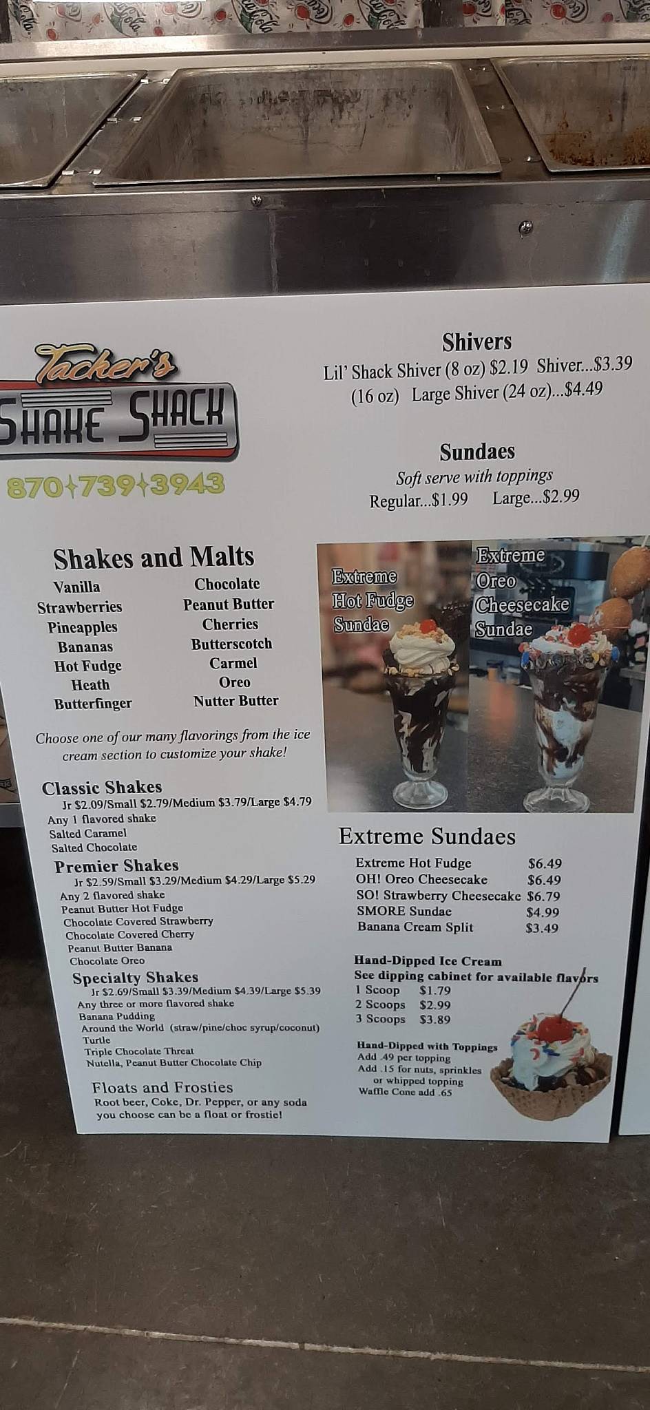 Menu at Tacker's Shake Shack restaurant, Marion