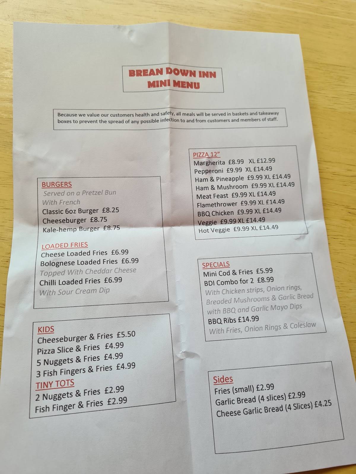 Menu At The Brean Down Inn Pub Bar Brean menu-at-the-brean-down-inn-pub-bar-brean