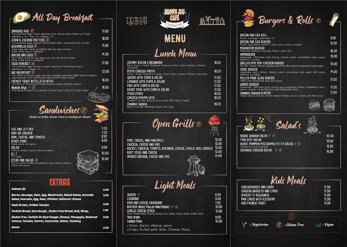 Menu at The Brown Jug Cafe, Gympie