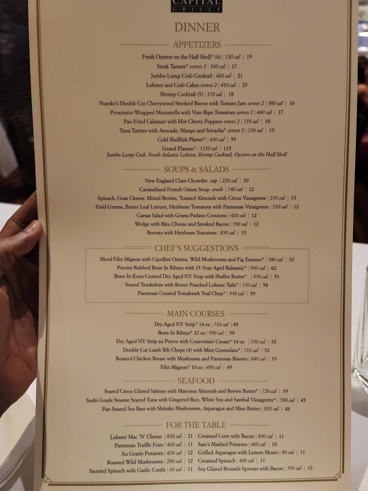 Menu at The Capital Grille pub & bar, Raleigh