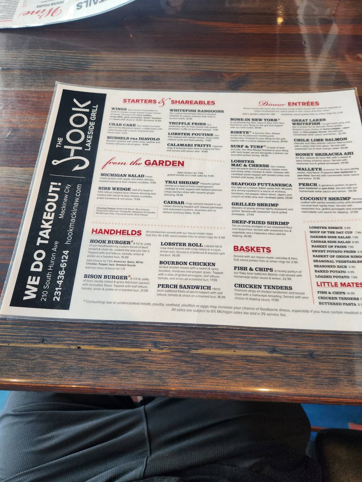 Menu at The Hook Lakeside Grill pub & bar, Mackinaw City