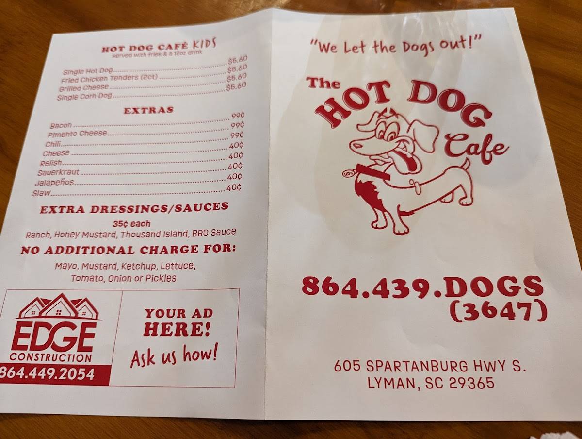 Menu At The Hot Dog Cafe Wellford 605 Spartanburg Hwy