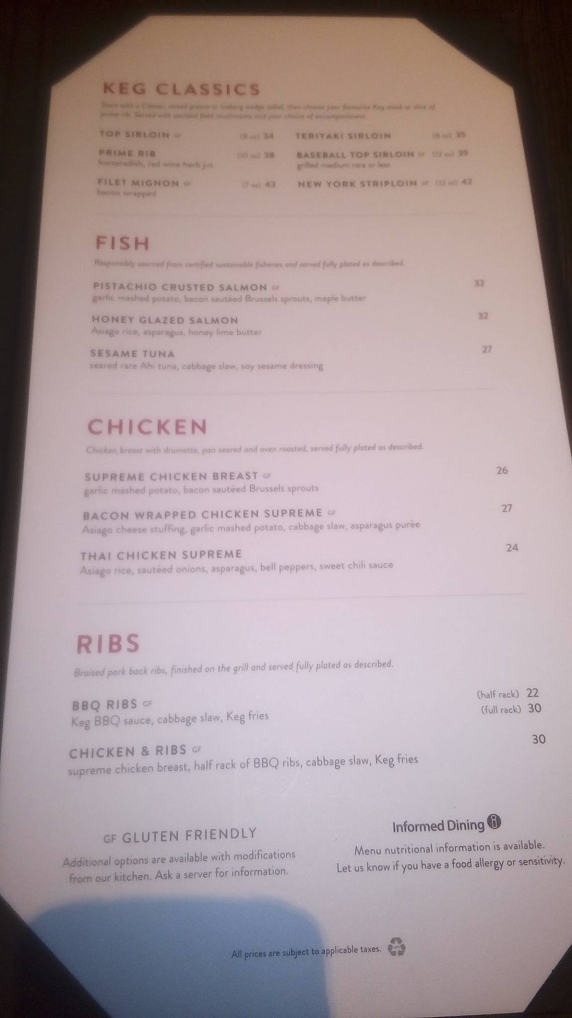 Menu at The Keg Steakhouse + Bar Saanich, Victoria, Quadra St