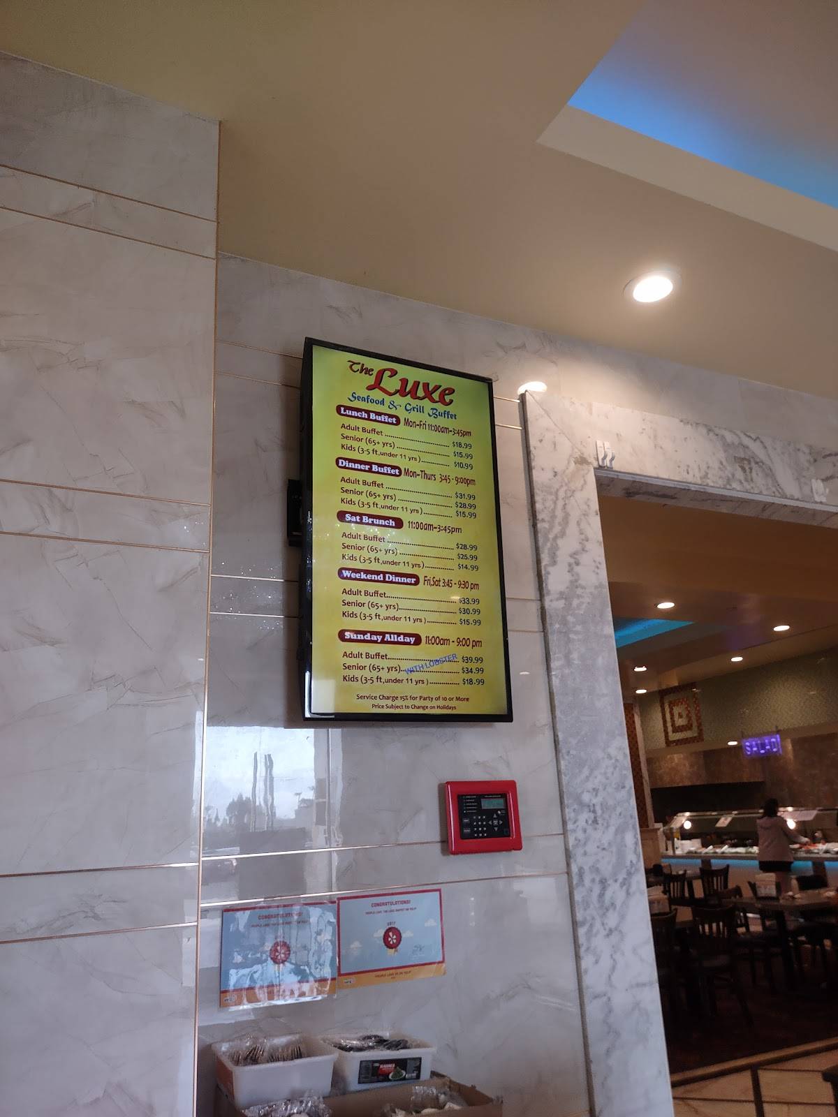 Menu at The Luxe Buffet restaurant, Westminster, Westminster Mall