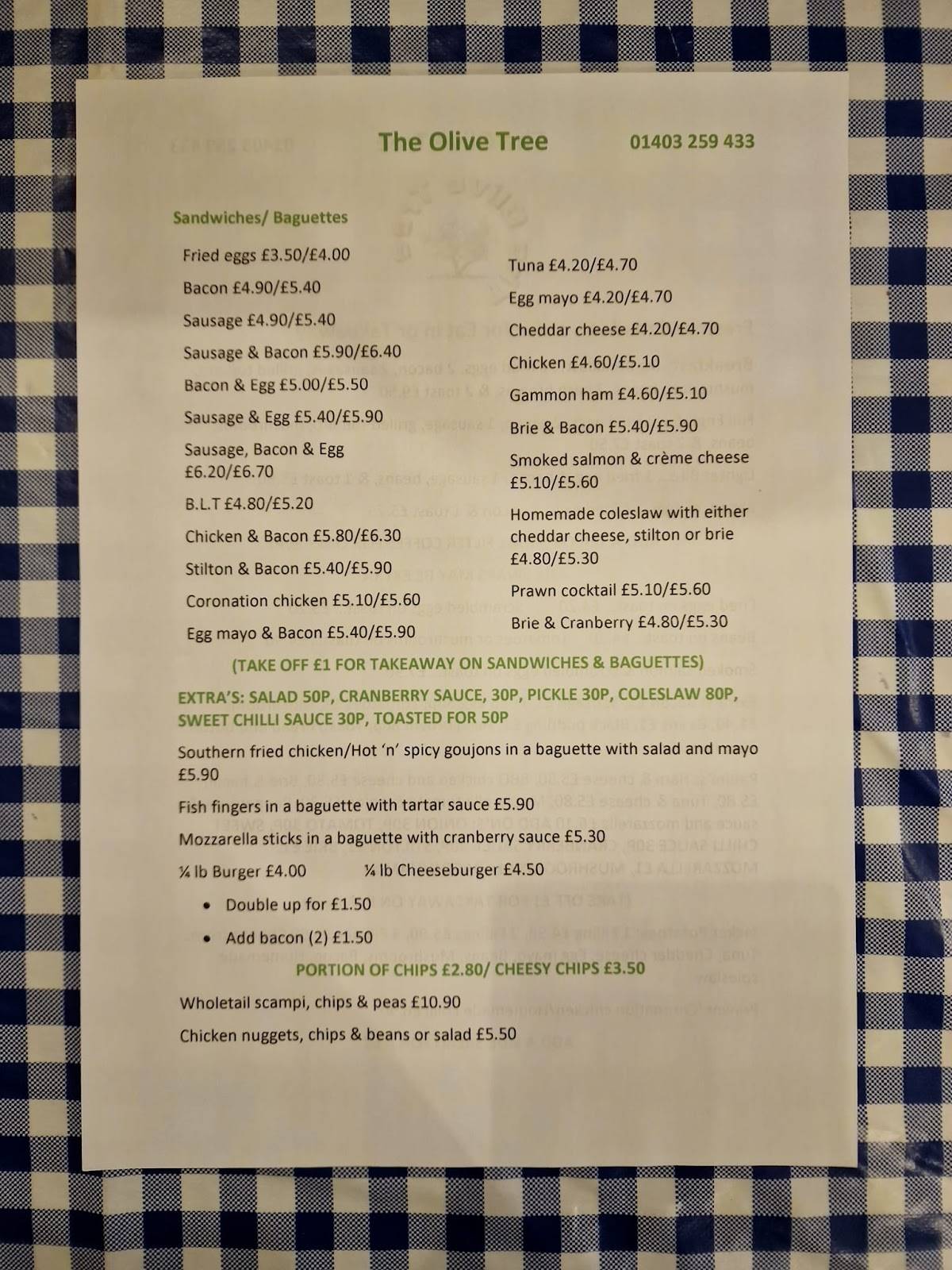 Menu at The Olive Tree cafe, Horsham, Shopping Precinct