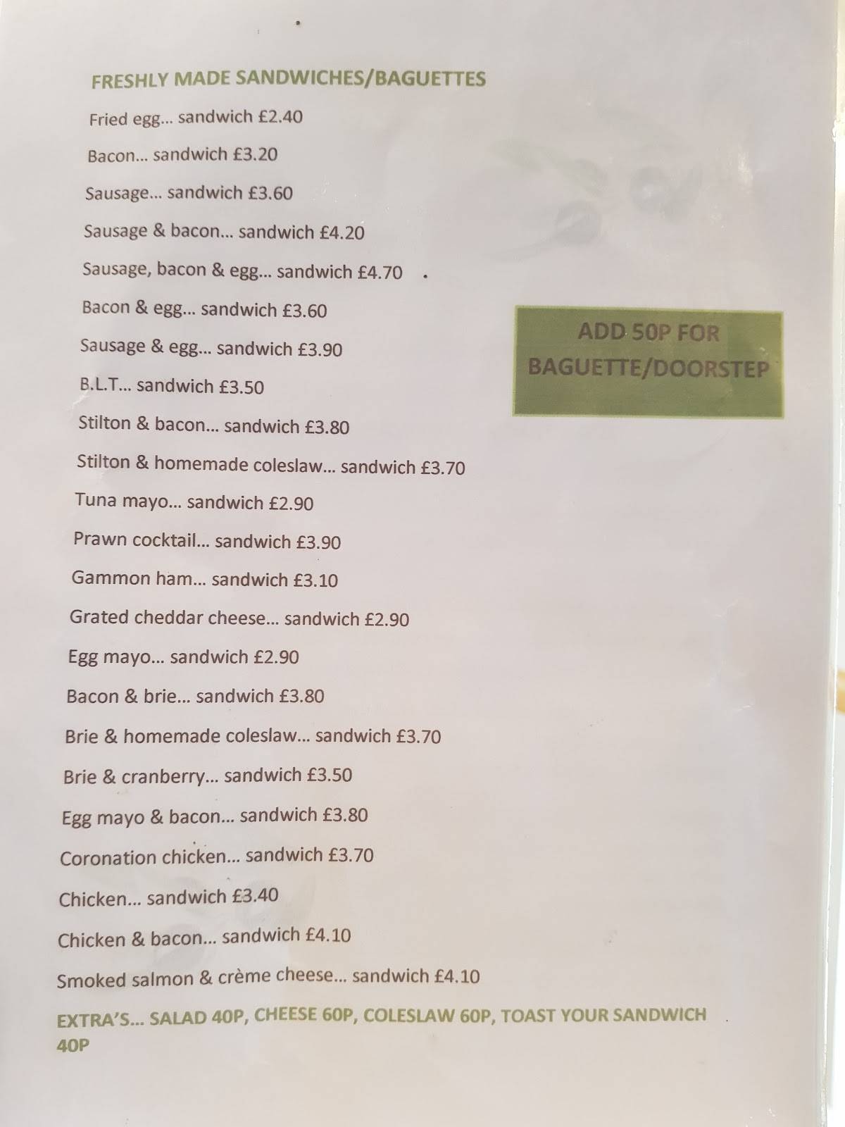 Menu at The Olive Tree cafe, Horsham, Shopping Precinct