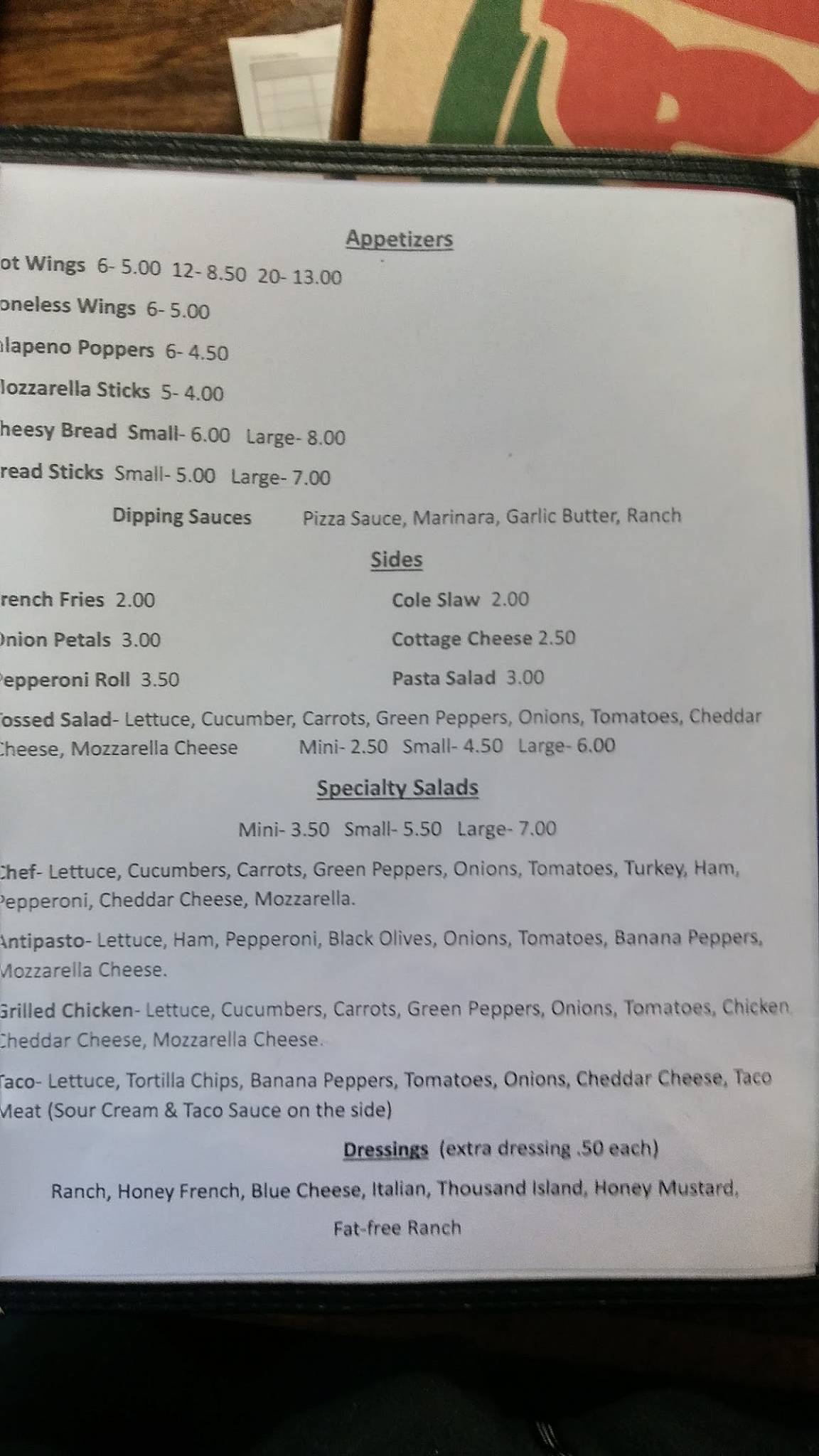 Menu at The Pizza Box pizzeria, Pennsboro