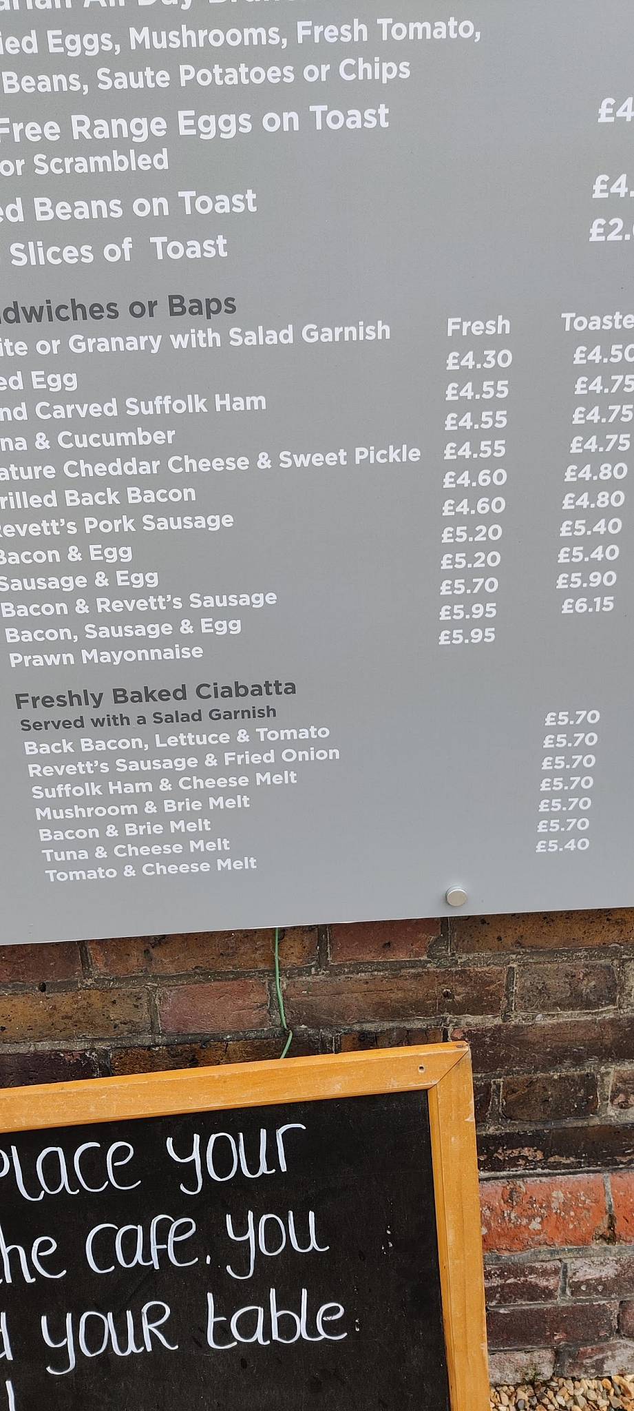 Menu at The Whistlestop Cafe, Woodbridge