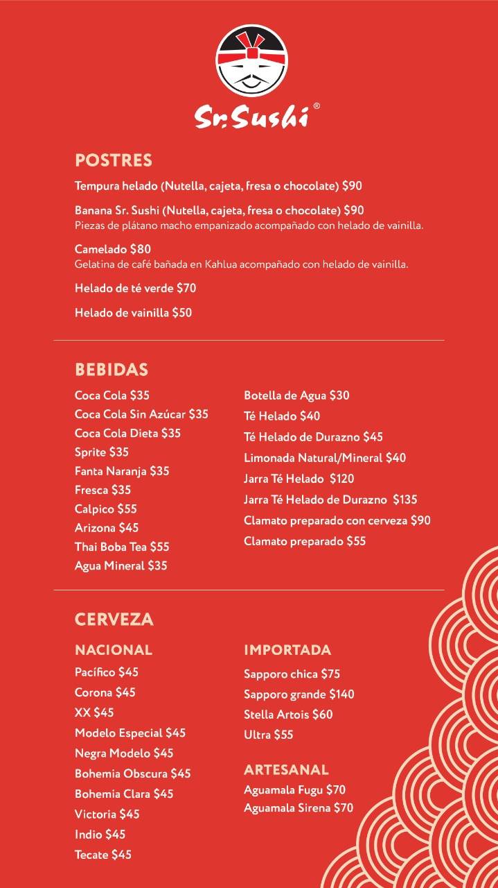 Menu at Señor Sushi restaurant, Tijuana