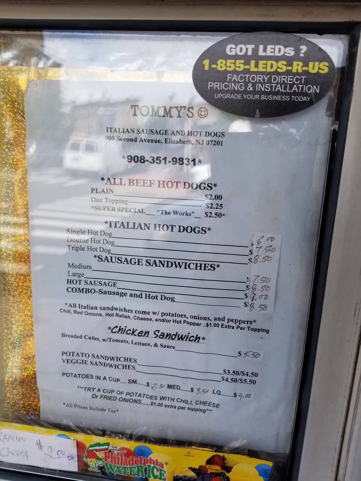 Menu at Tommy's Italian Sausage & Hot Dogs restaurant, Elizabeth