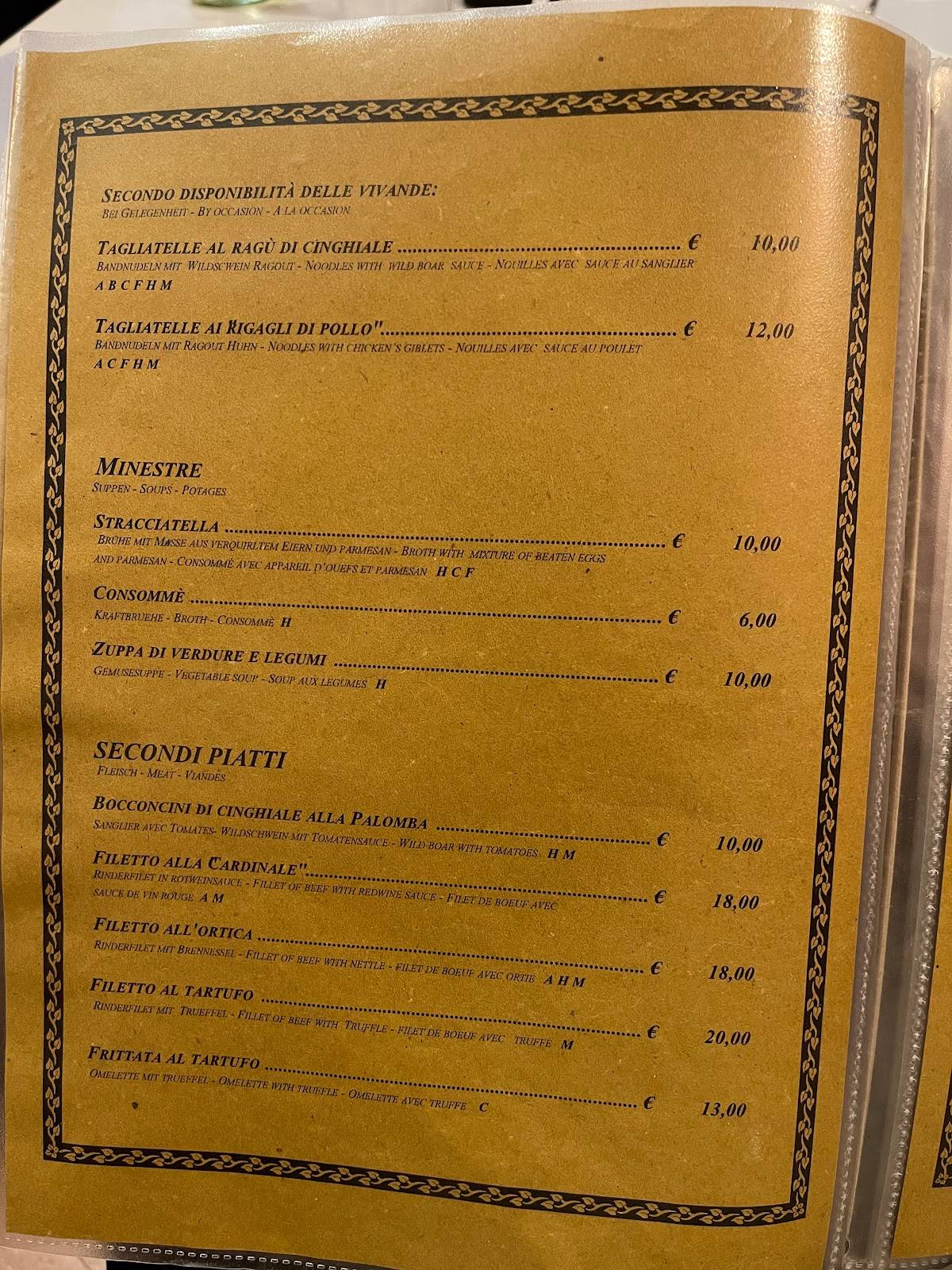 Menu at Trattoria la Palomba restaurant, Orvieto