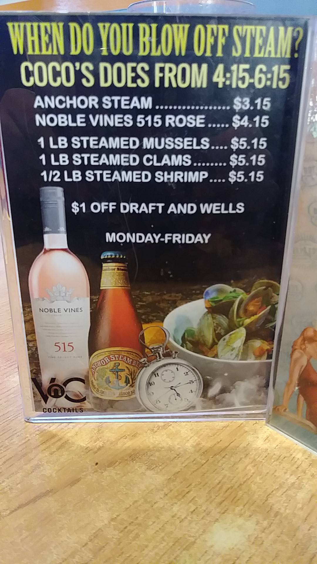 Menu at CoCo's Sunset Grille pub & bar, Tybee Island