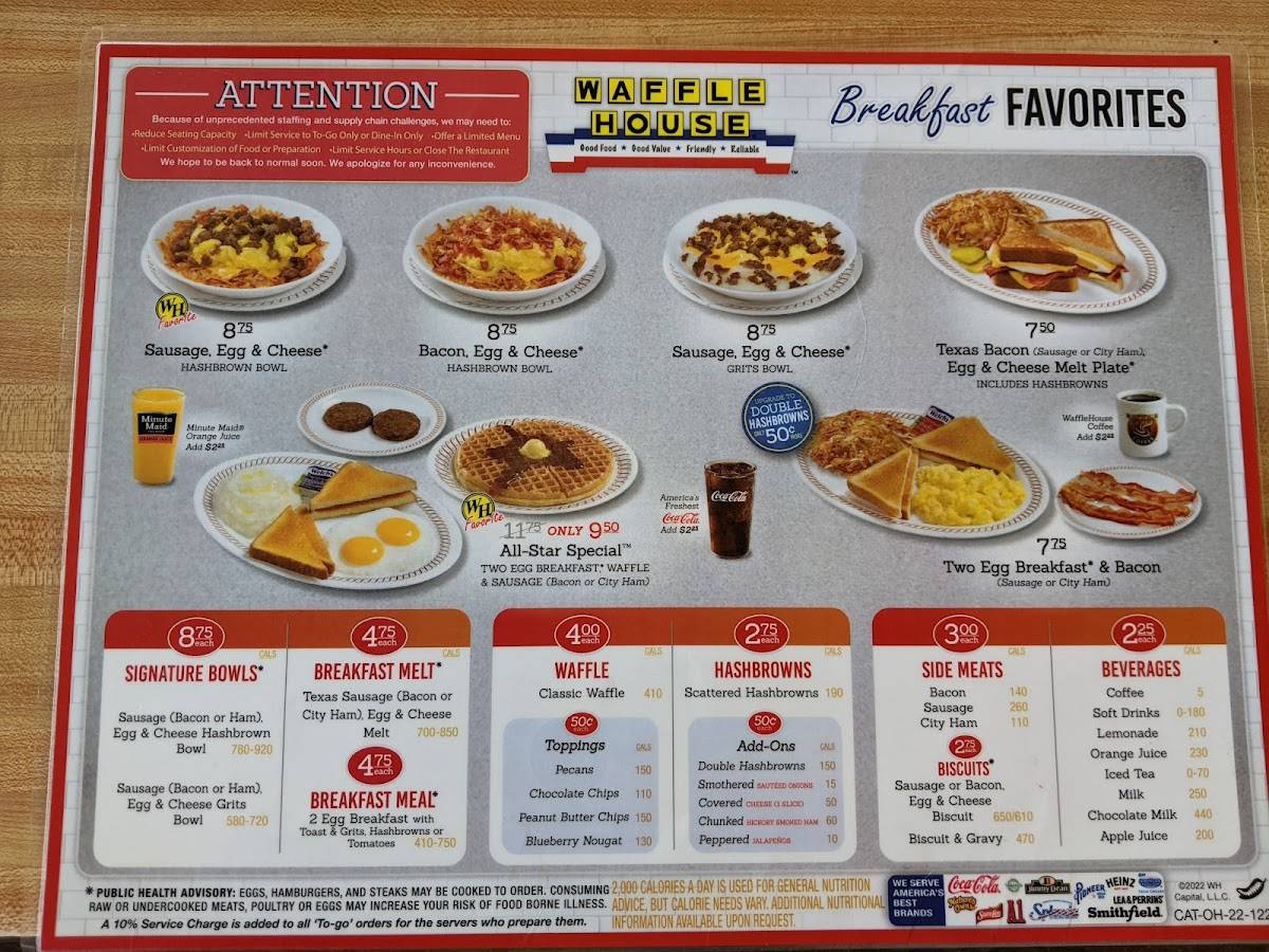 Menu at Waffle House restaurant, Jeffersonville