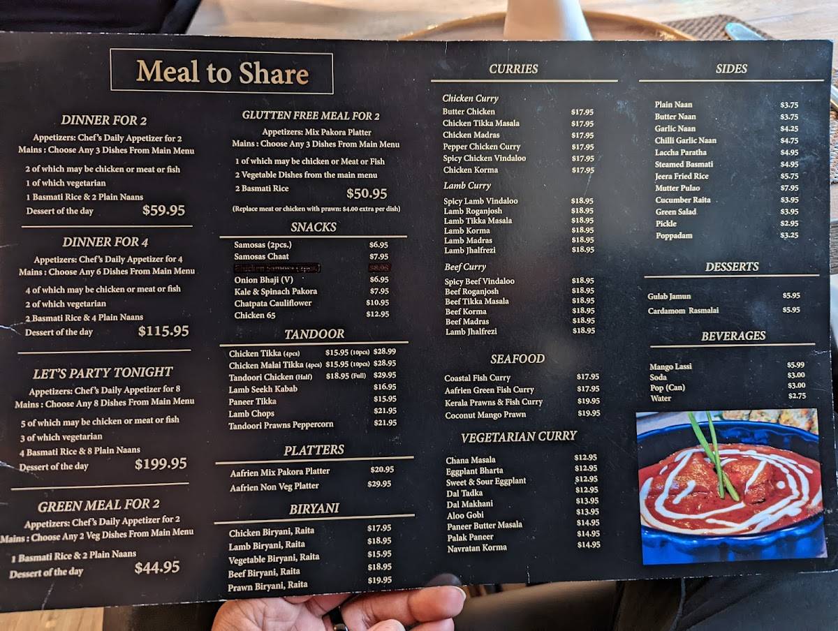 Menu at AAFRIEN INDIAN RESTAURANT, Toronto