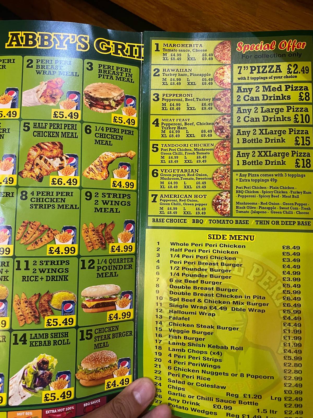 Menu at Abby's Peri Peri Grill restaurant, Mitcham