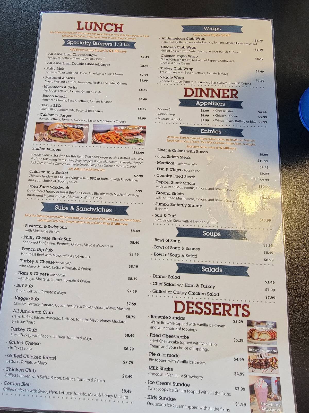 Menu at All American Diner restaurant, Cedar City