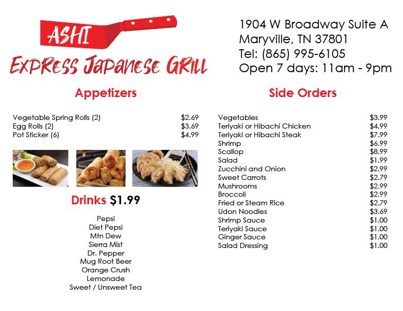 Menu at Ashi Express Japanese Grill restaurant, Maryville