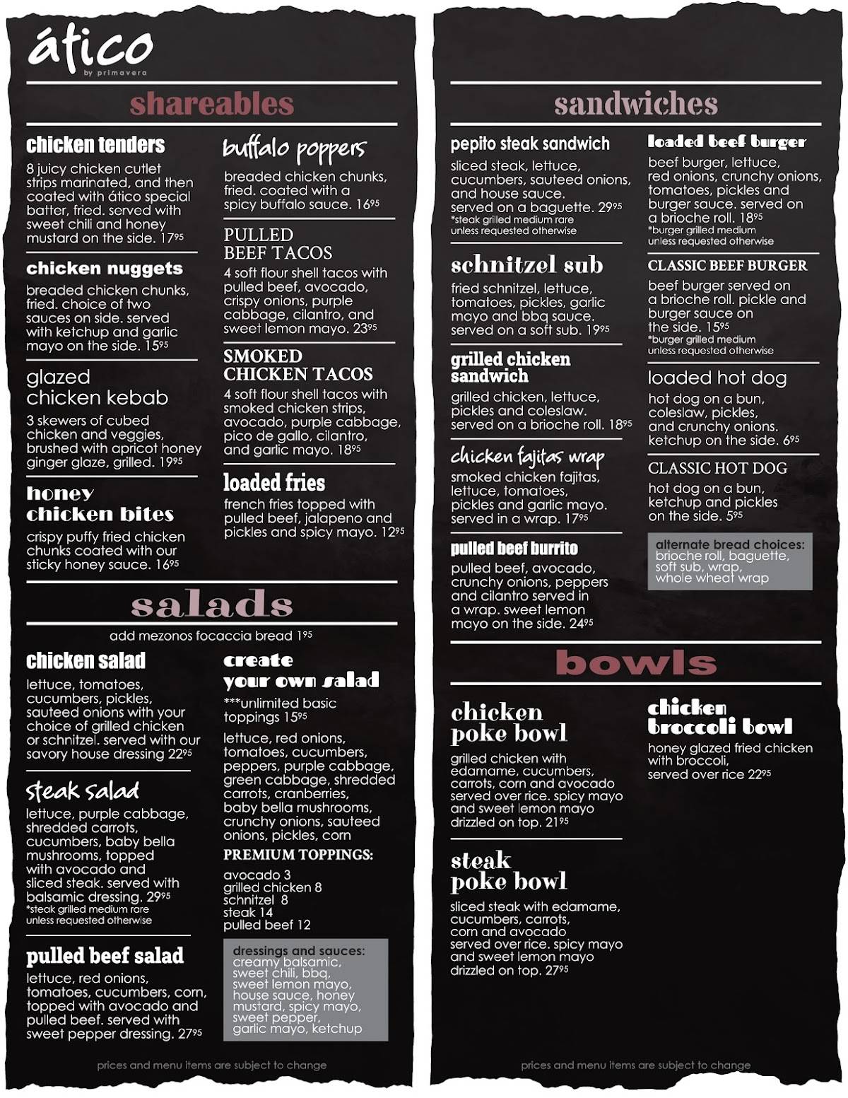 Menu at Atico Grill by Primavera IS PERMANENTLY CLOSED restaurant, Monsey