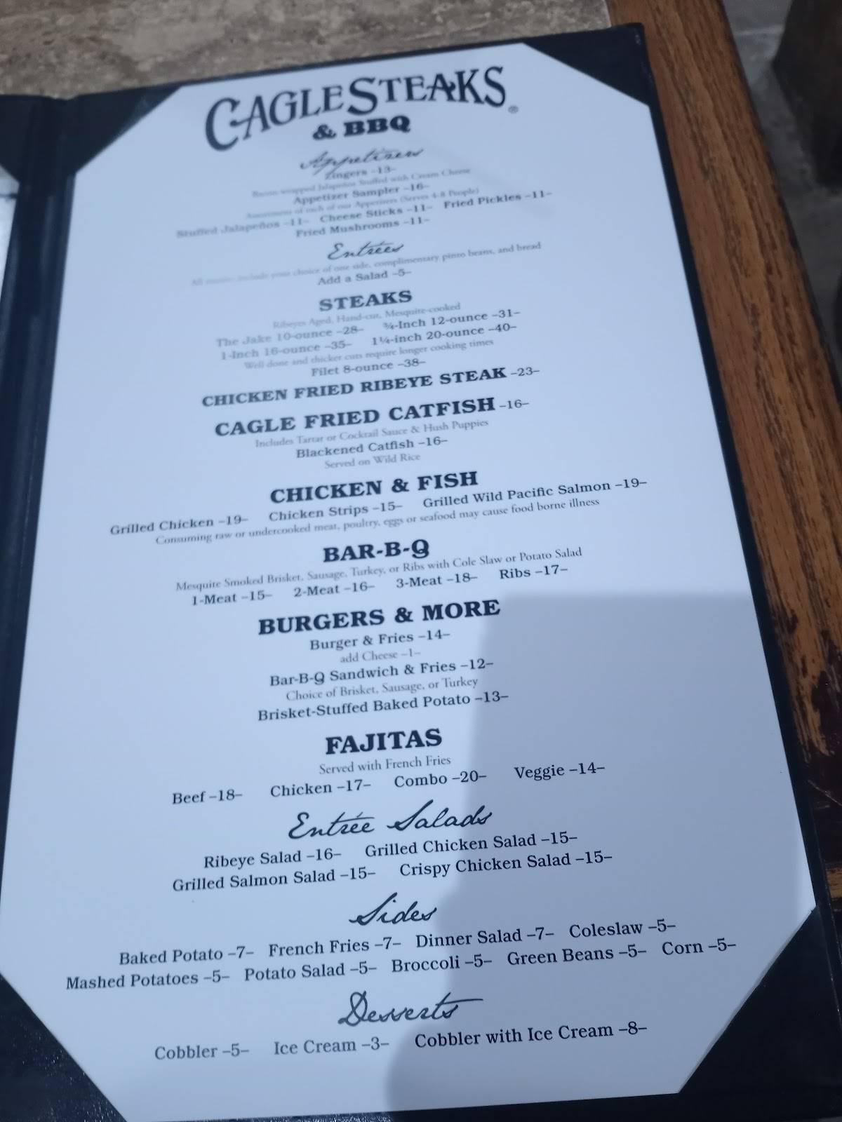 Menu at Cagle Steaks & BBQ, Lubbock, 4th St