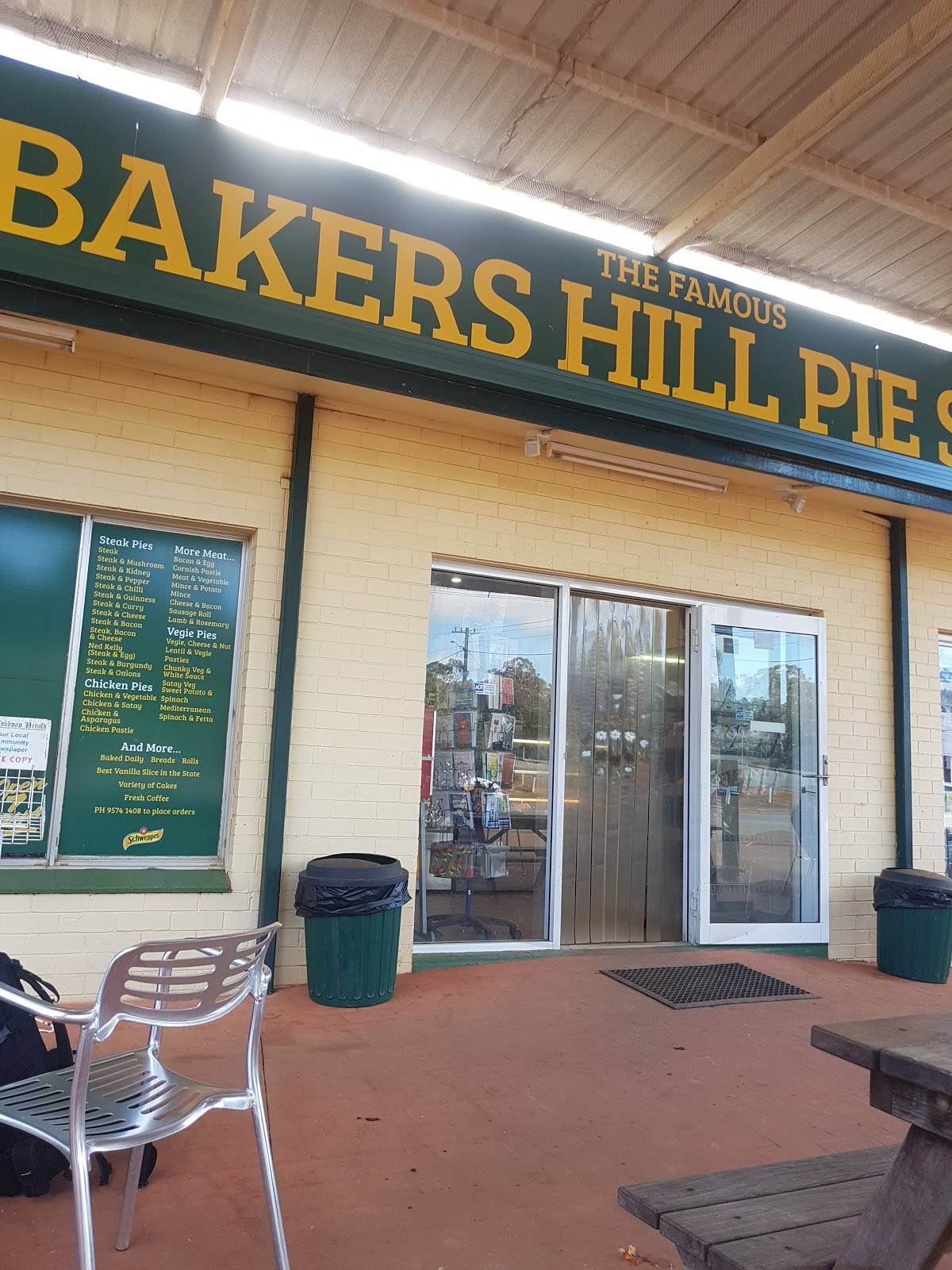 Menu at Bakers Hill Pie Shop restaurant, Bakers Hill