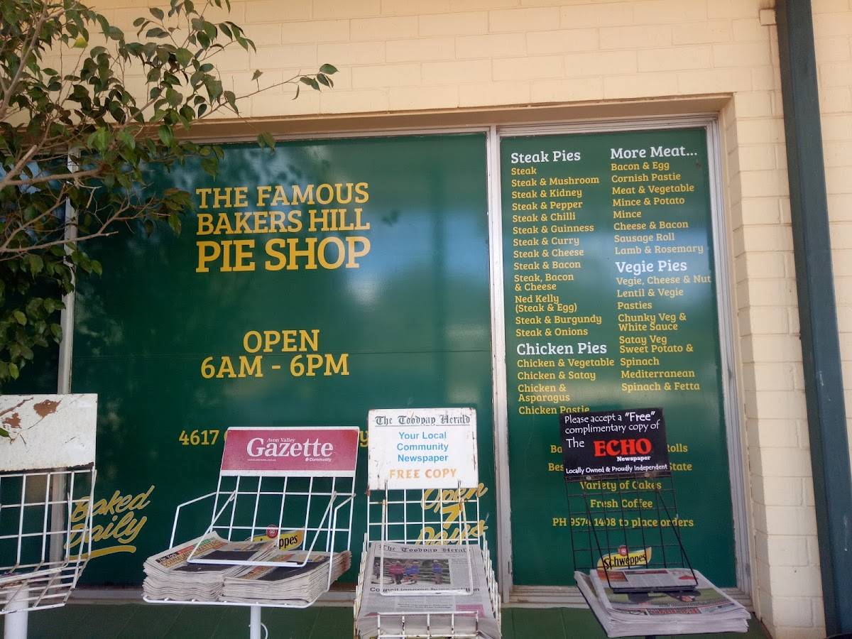 Menu at Bakers Hill Pie Shop restaurant, Bakers Hill