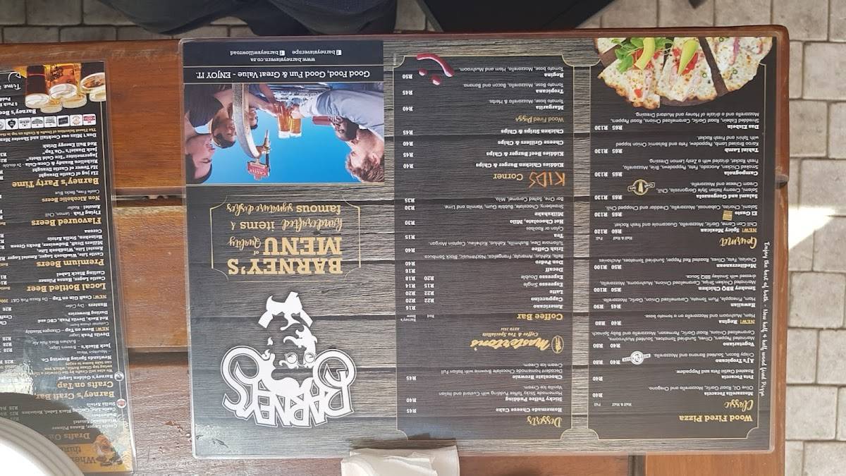 Menu at Barney's Willow Road, Port Elizabeth