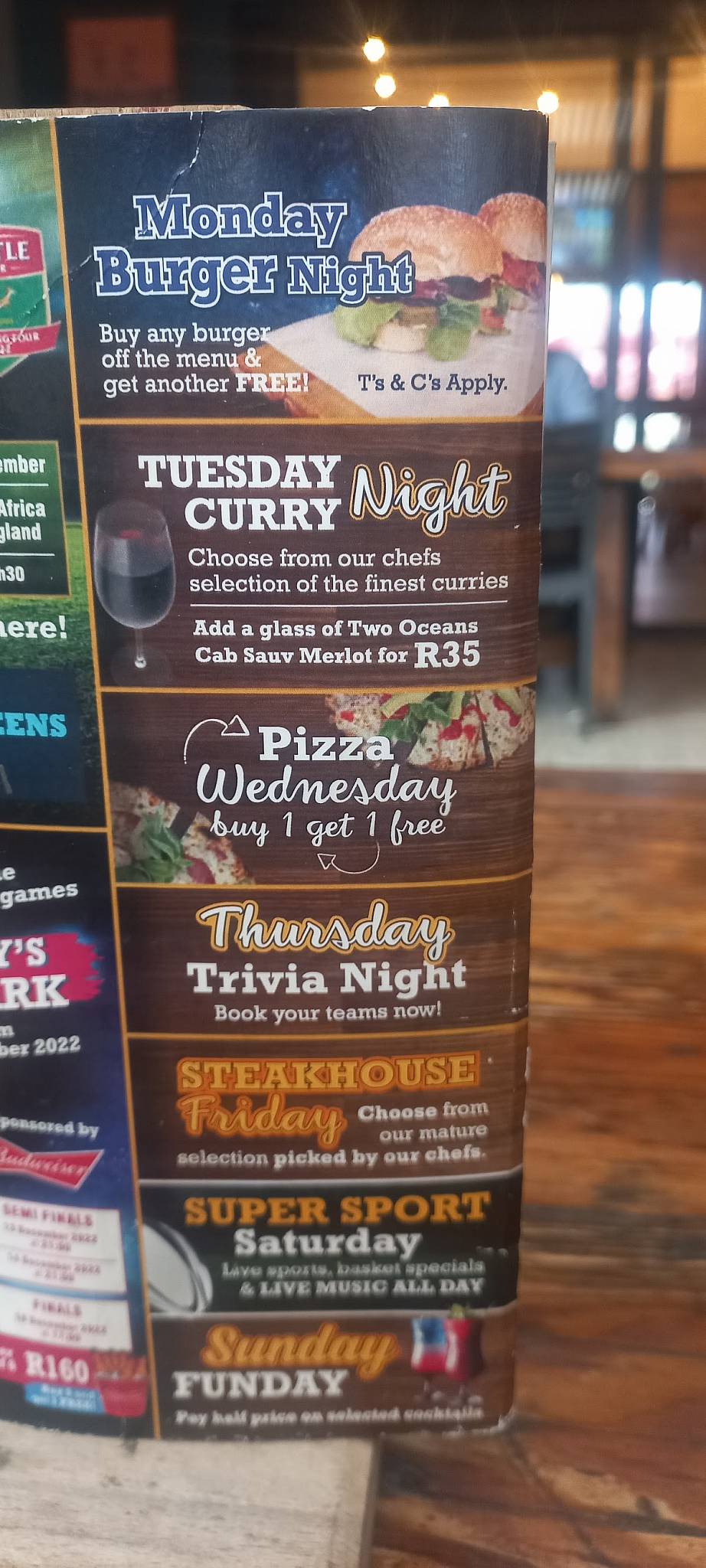 Menu at Barney's Willow Road, Port Elizabeth