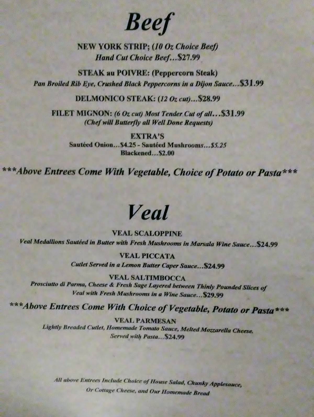 Menu at Barstow House, Nichols, 35 River St