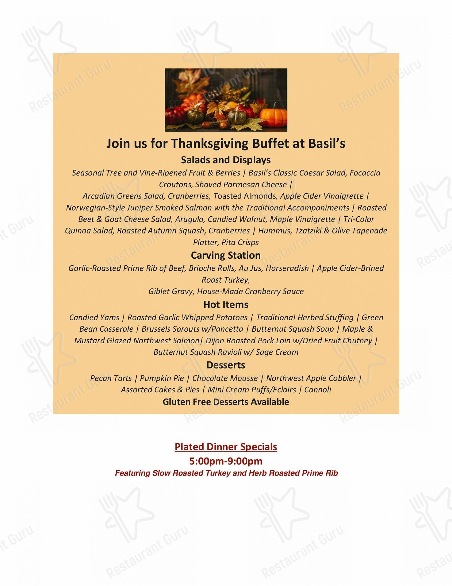 Menu at Basil's Restaurant and Lounge, Tukwila