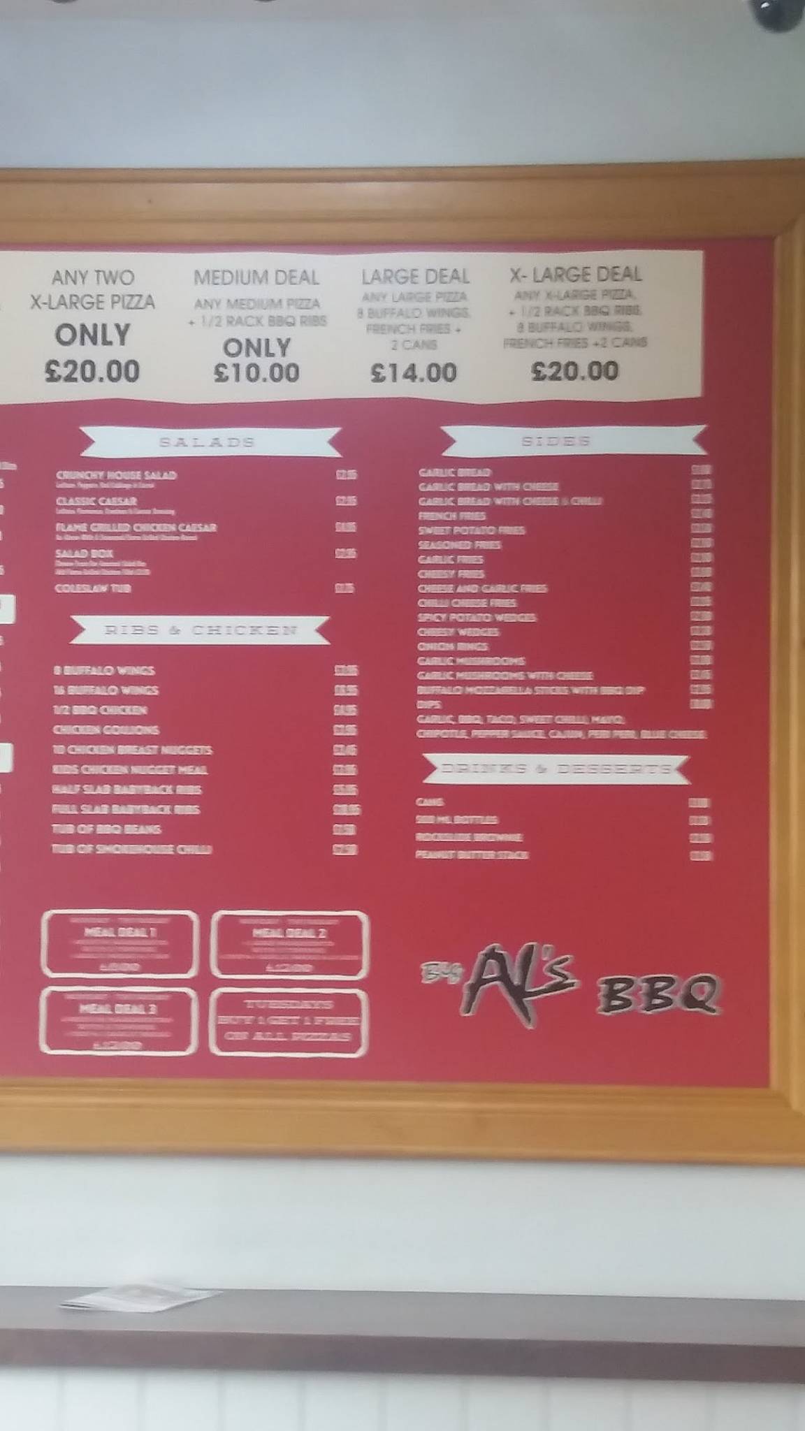 Menu at Big Al's Pizza & BBQ Smokehouse, Ballymena