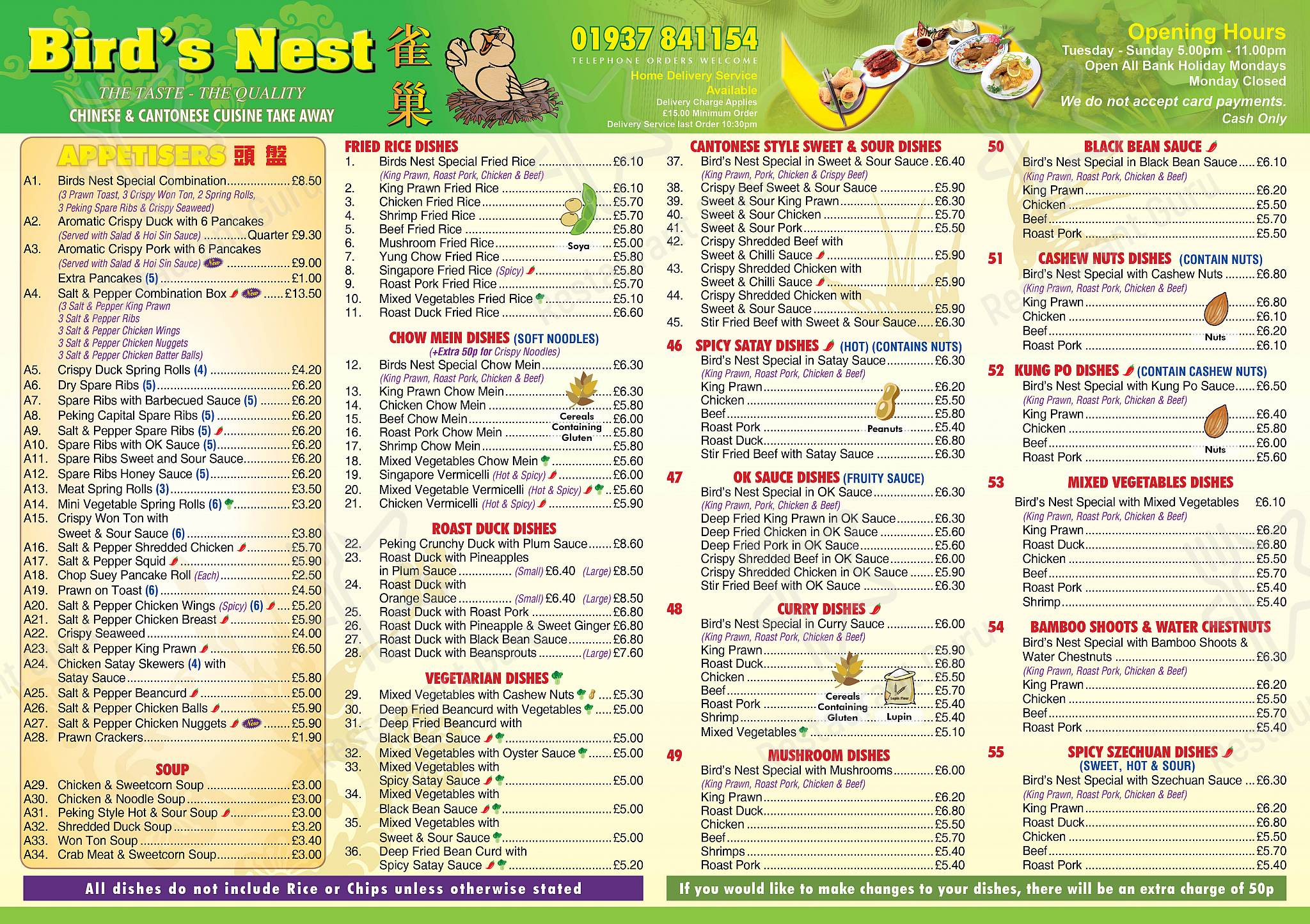 Menu at Birds Nest Takeaway fast food, Wetherby, 206 High St