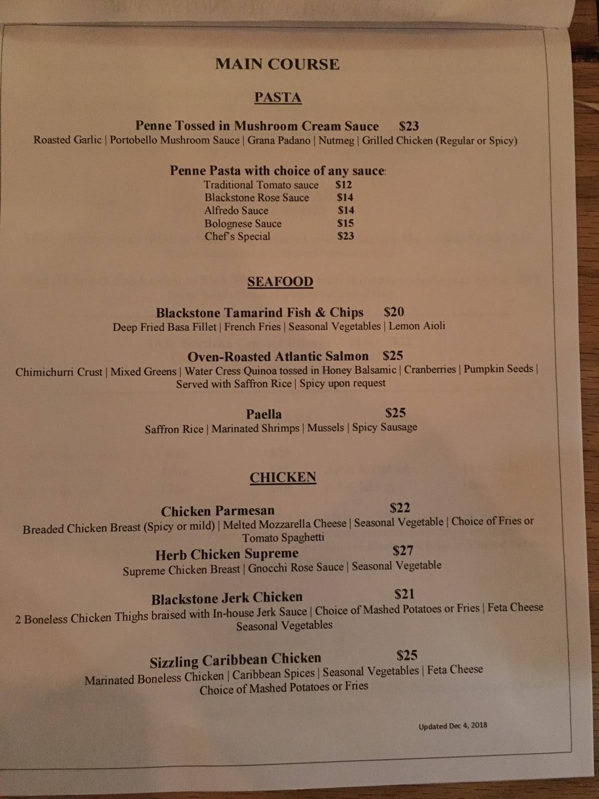 Menu at Blackstone Steakhouse and Grill Mississauga, Mississauga