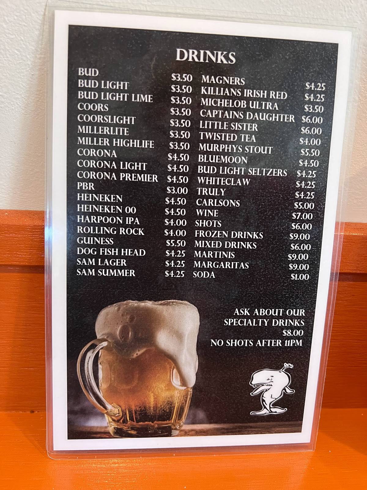 Menu at Bob O'Malley's Whaleback Restaurant, Bourne