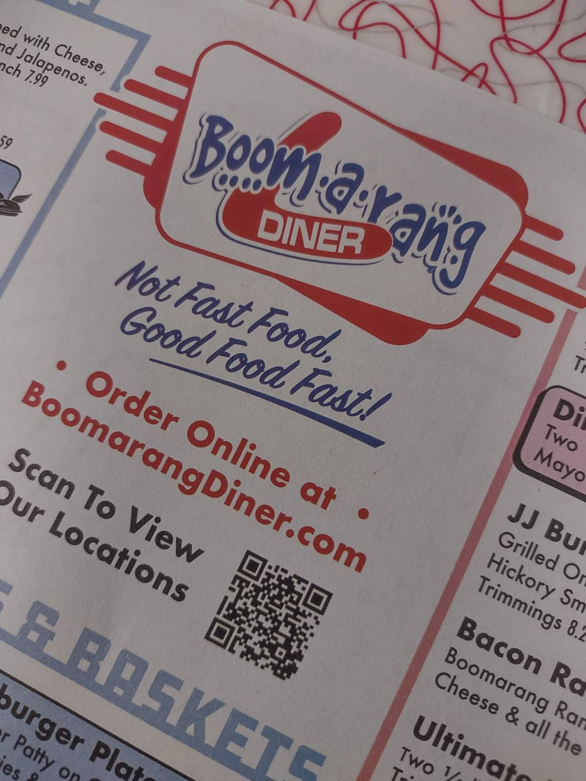 Menu at Boomarang Diner Perry restaurant, Perry