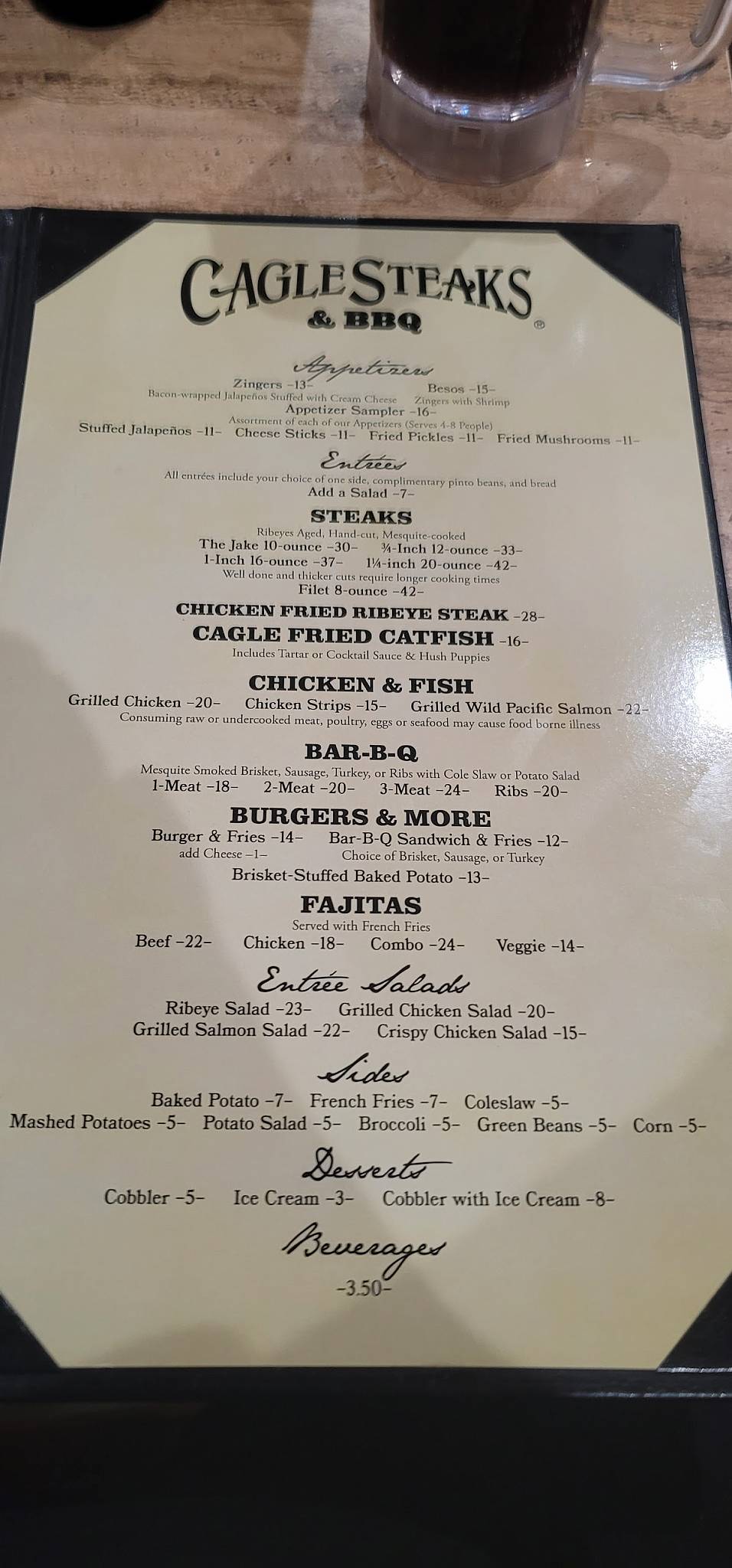 Menu at Cagle Steaks & BBQ, Lubbock, 4th St